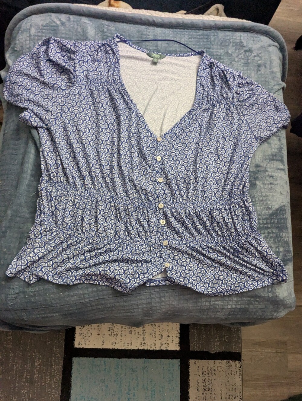 NWT! Terra & Sky Femme Smocked Top Paradise Fan Porcelain Beige Blue Gusto 3X